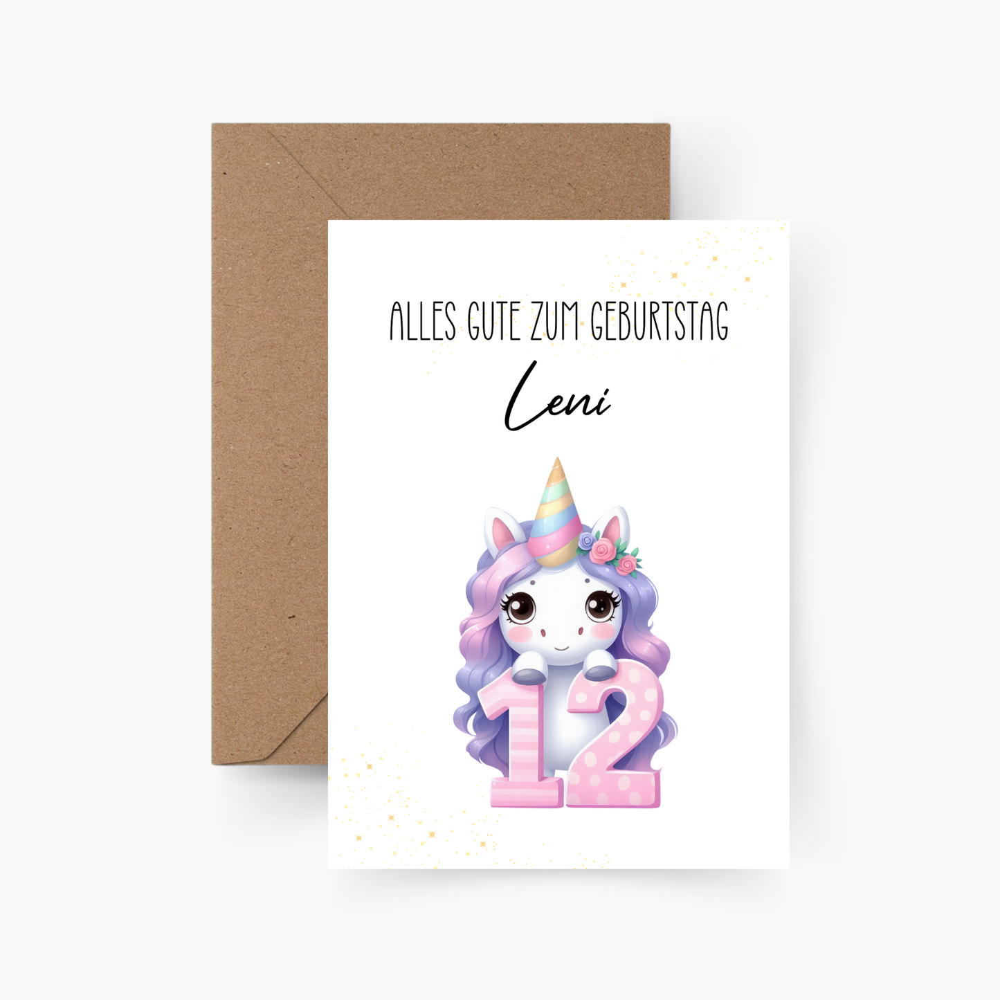 Geburtstagskarte 12. Geburtstag Einhorn personalisiert mit Namen A6