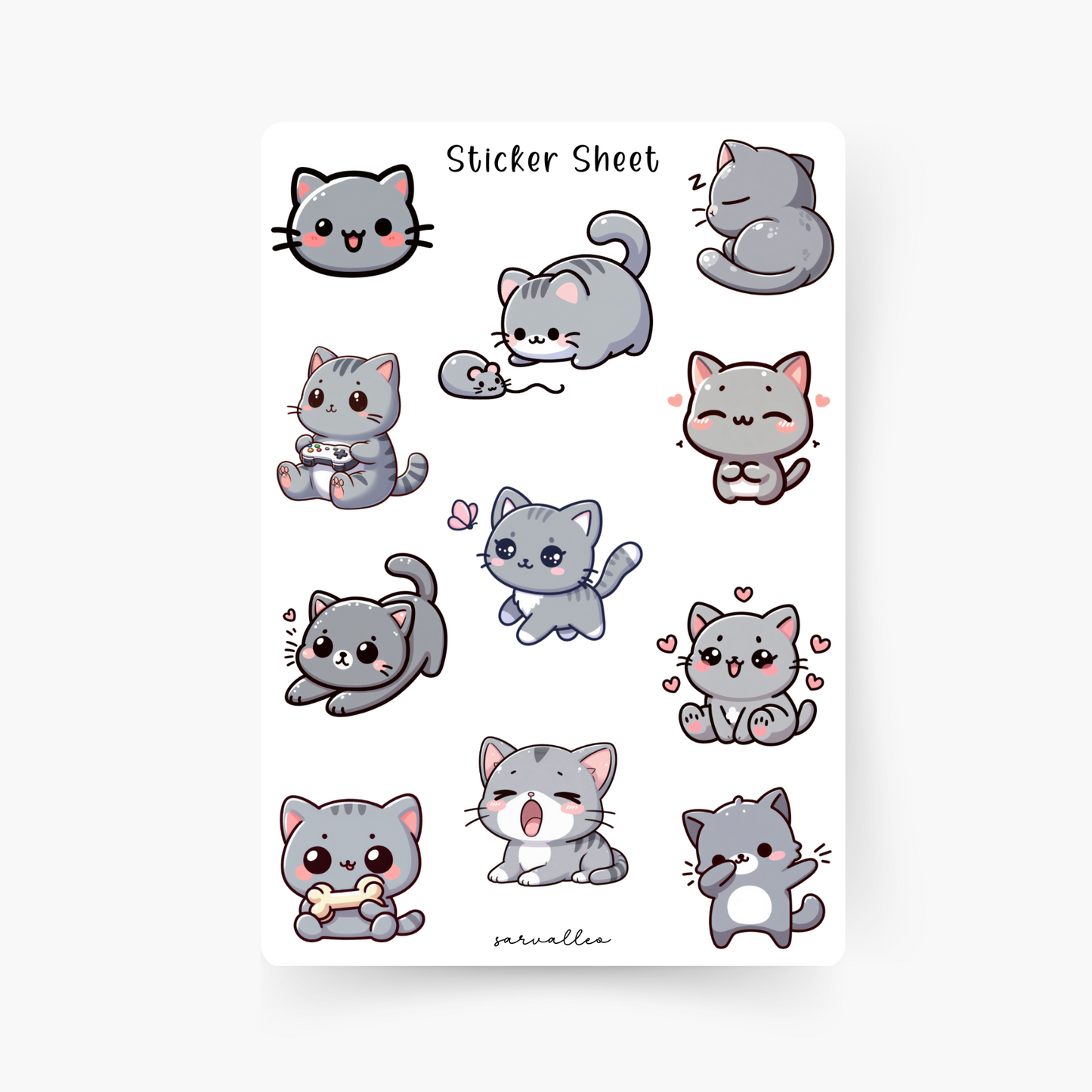 Süße graue Katze Sticker Sheet