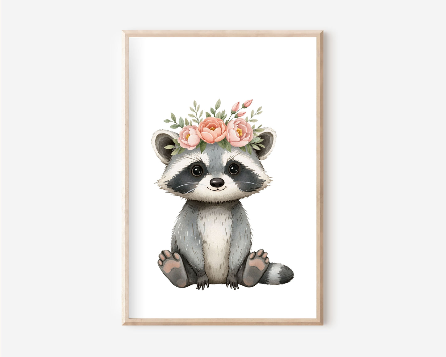 Waschbär mit Blumen Poster | Kinderzimmer