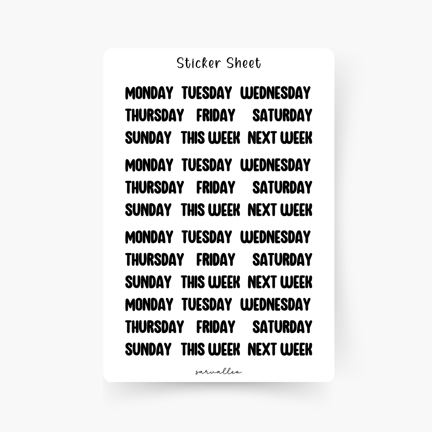 Weekdays Sticker Sheet