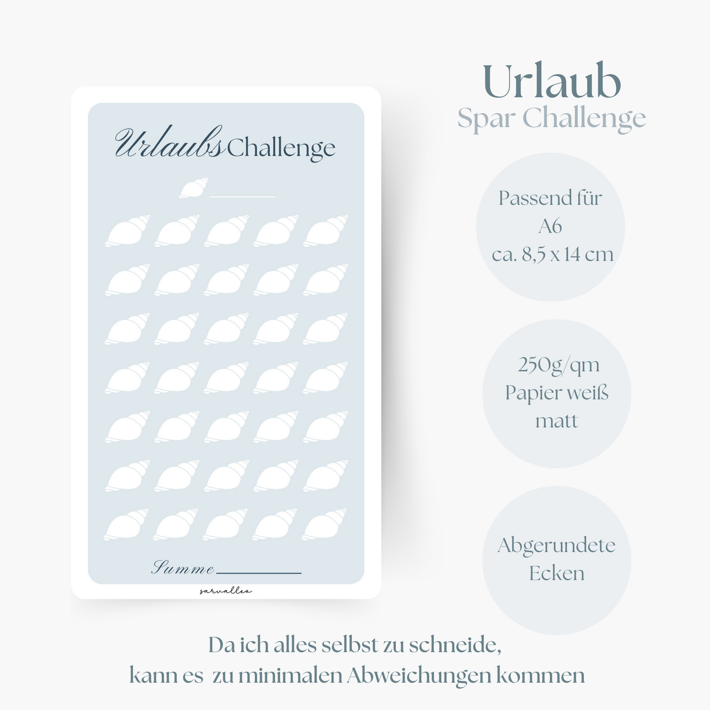 Urlaubs Spar Challenge | Passend für A6 Binder