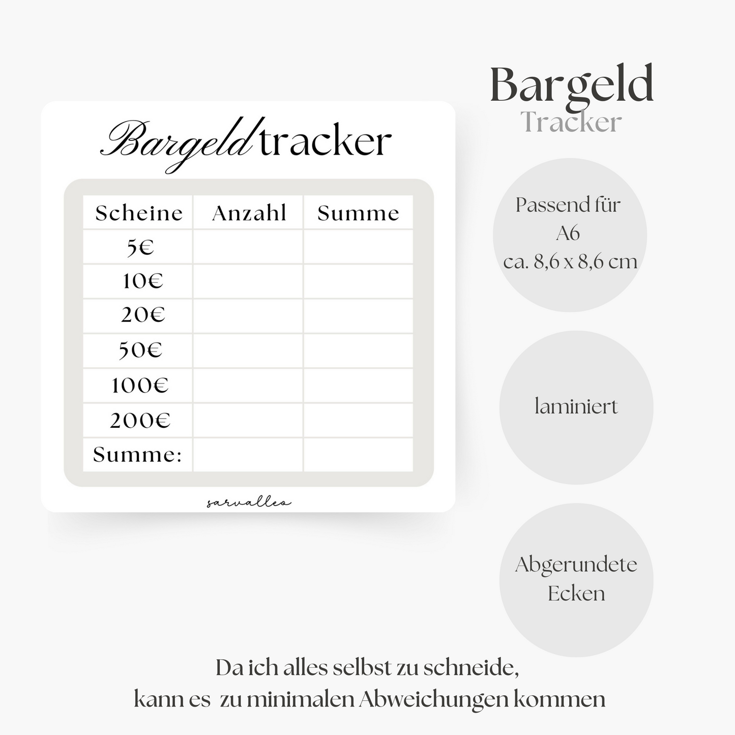 Bargeld Tracker | laminiert
