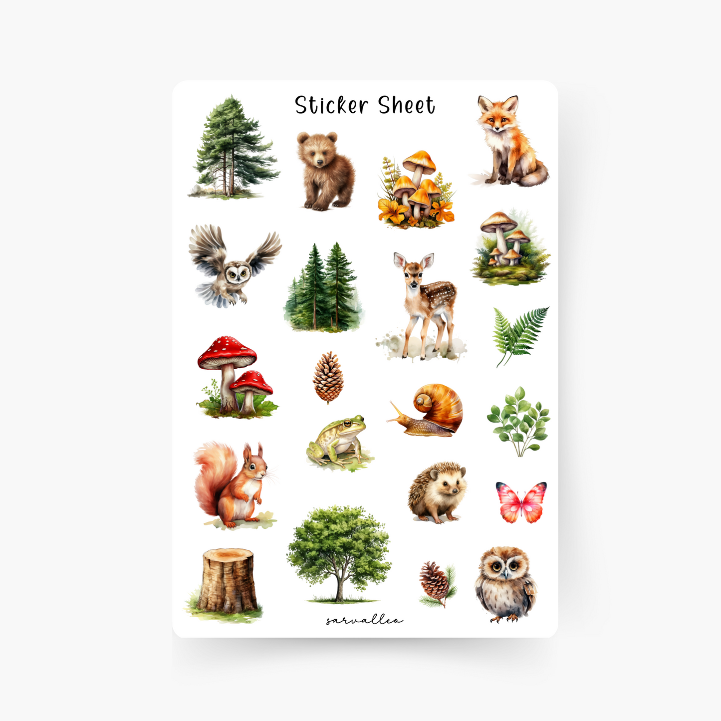 Herbst Wald Tiere Sticker Sheet