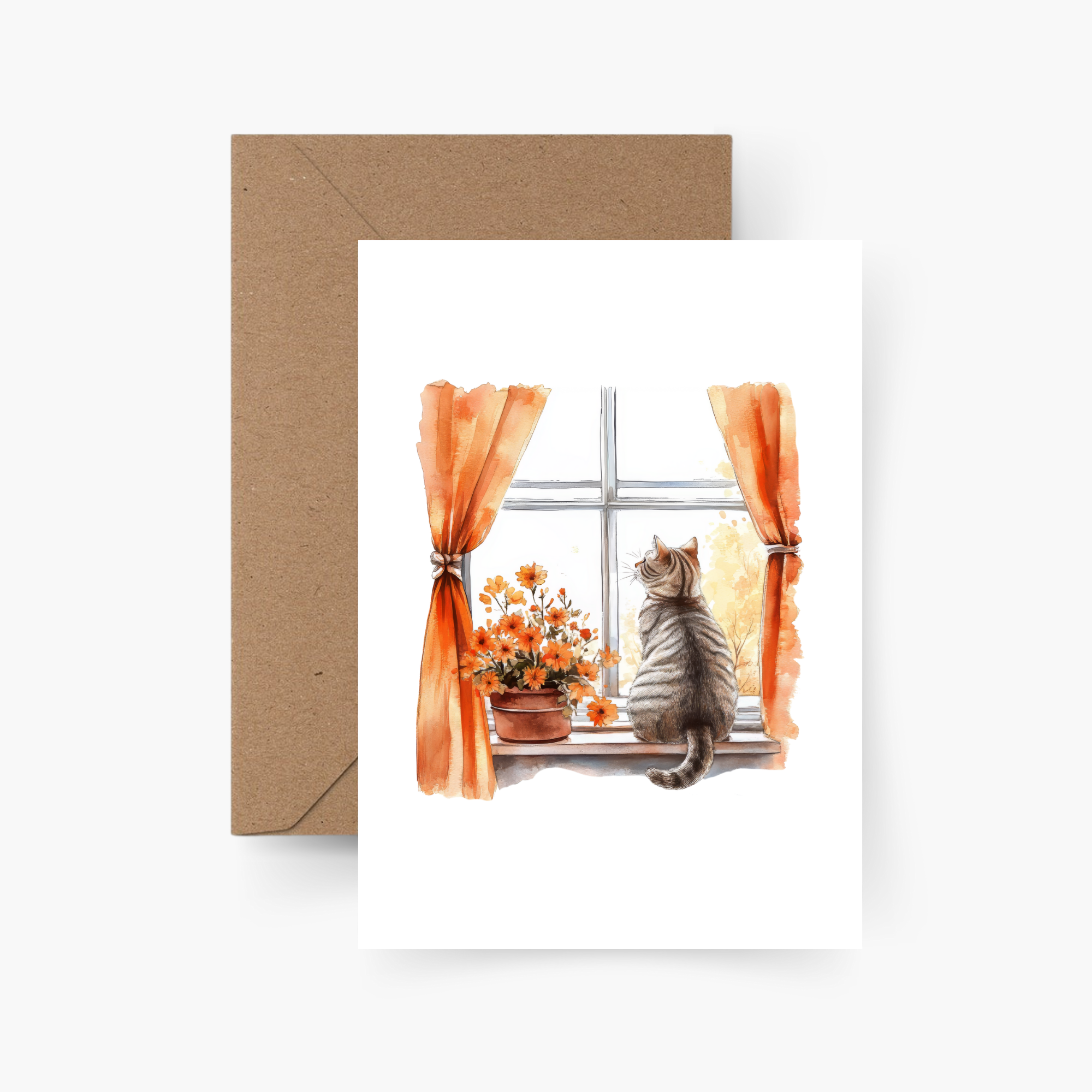 Karte Herbstfenster mit Katze A6