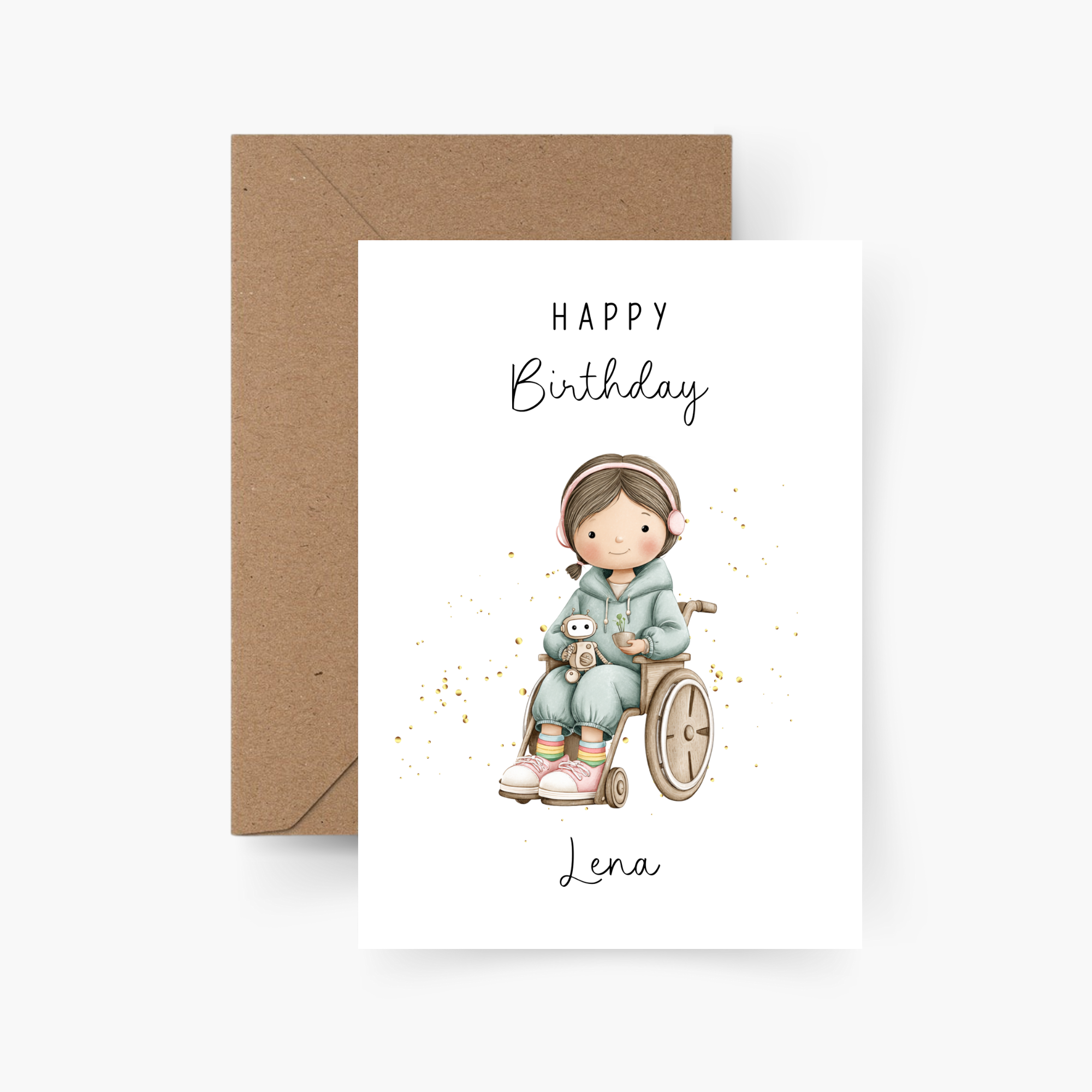 Geburtstagskarte Mädchen im Rollstuhl personalisiert mit Namen A6