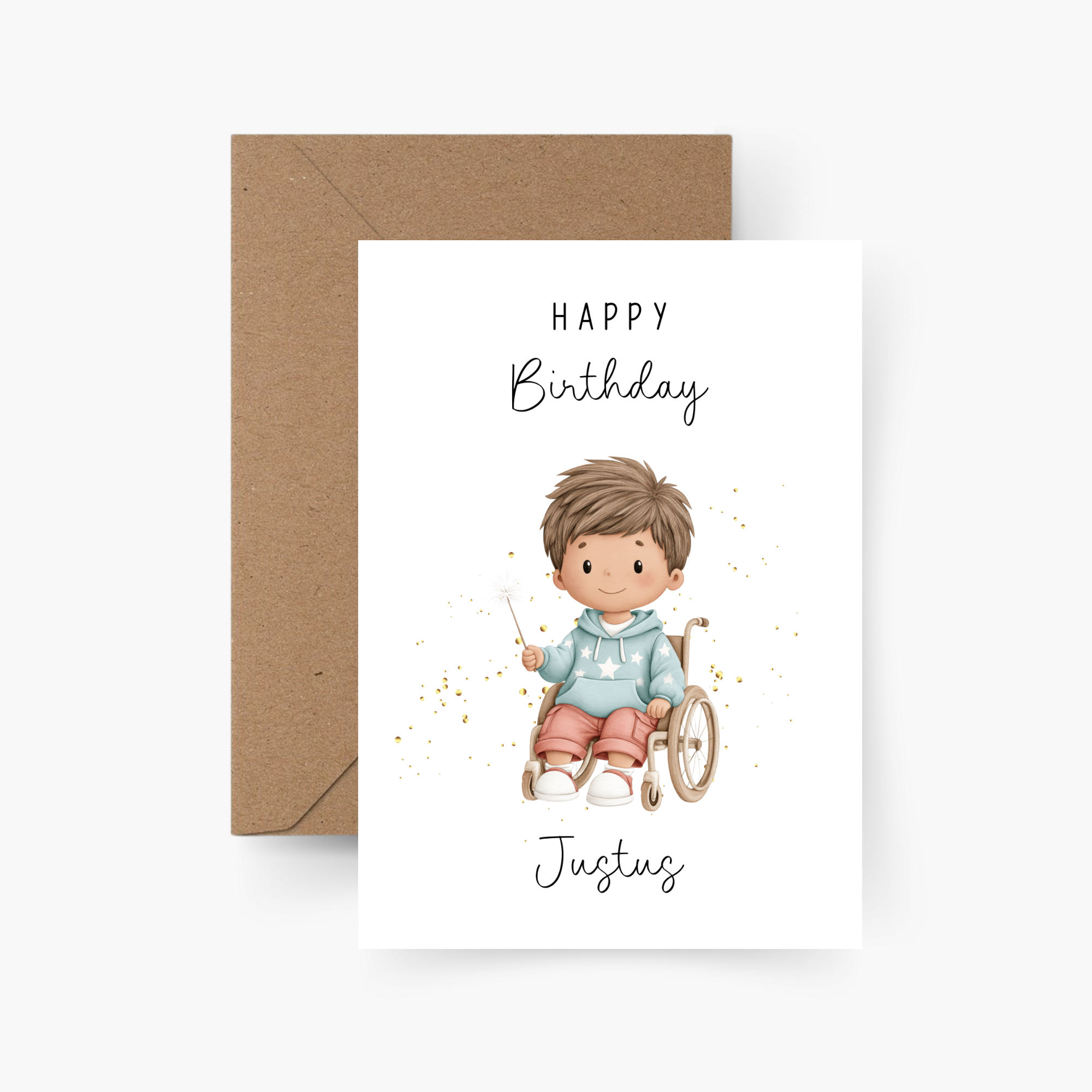 Geburtstagskarte Junge im Rollstuhl personalisiert mit Namen A6