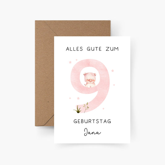 Geburtstagskarte 9. Geburtstag personalisiert mit Namen A6