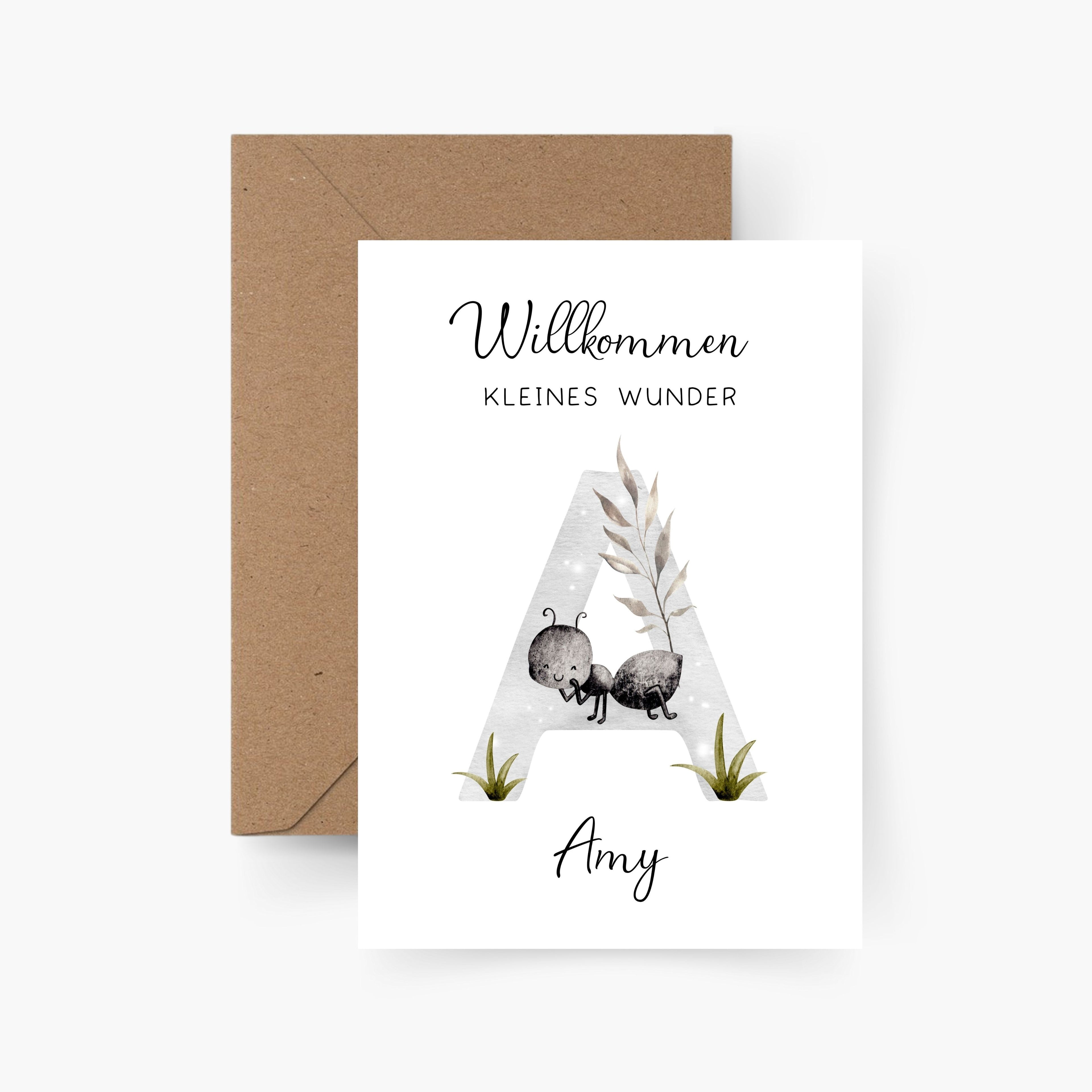 Karte zur Geburt personalisiert mit Namen A6