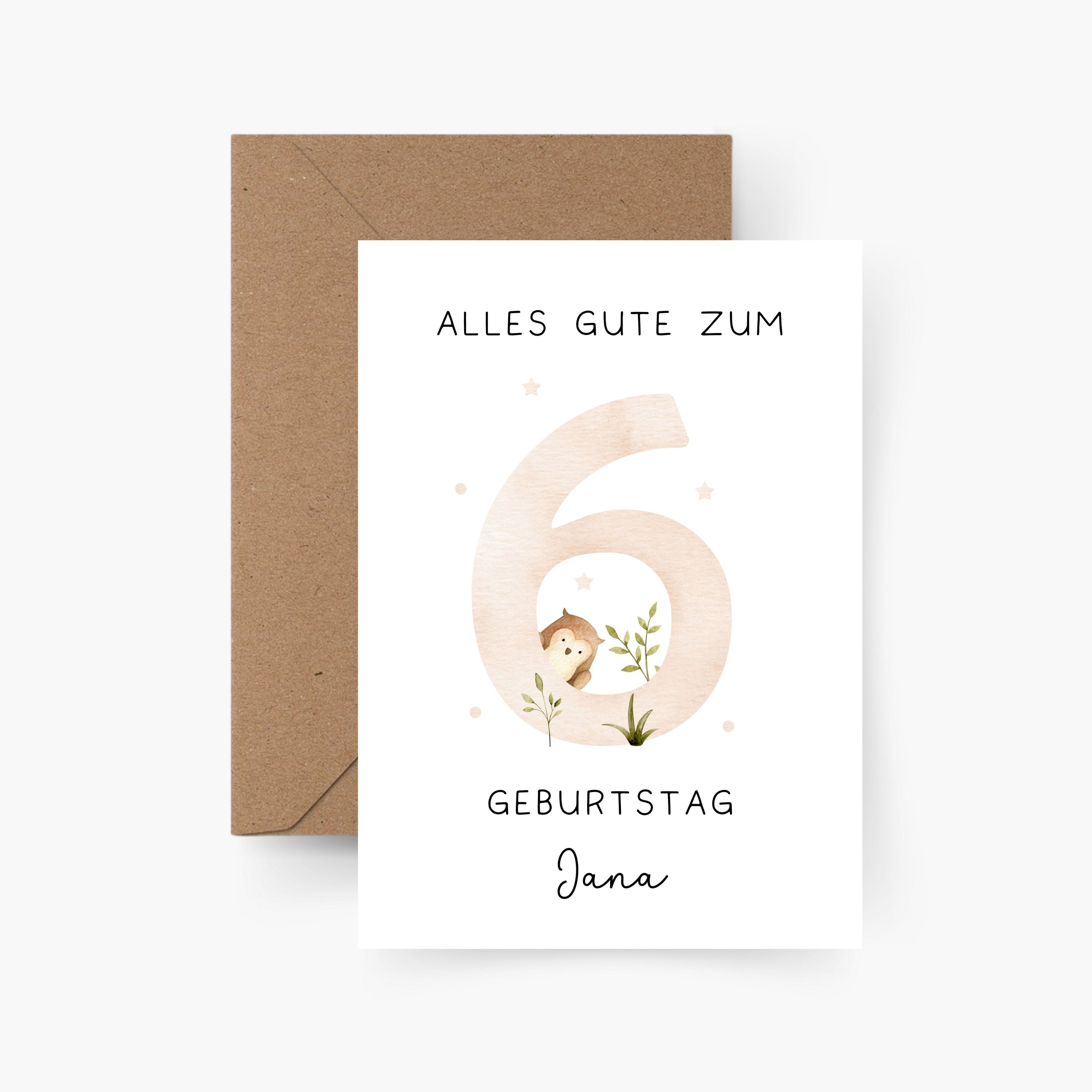 Geburtstagskarte 6. Geburtstag personalisiert mit Namen A6