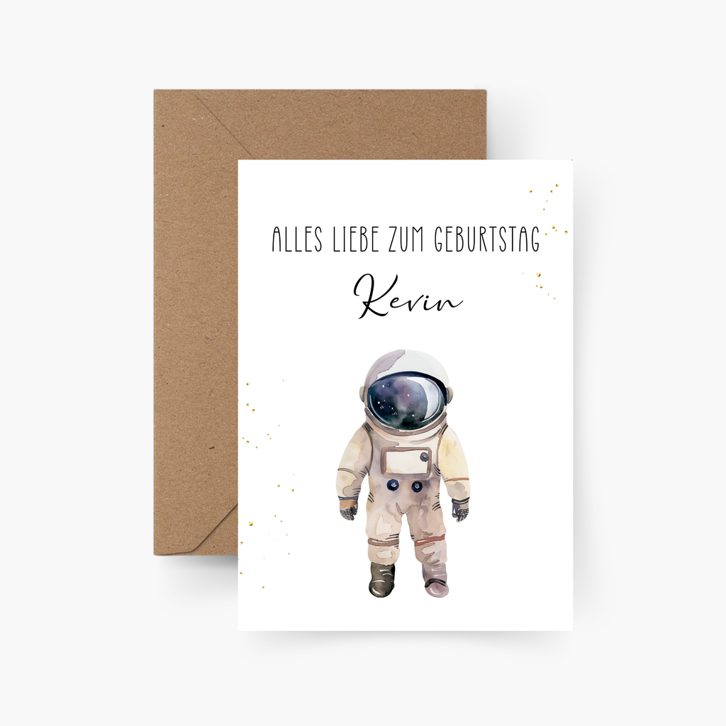 Geburtstagskarte Astronaut personalisiert mit Namen A6