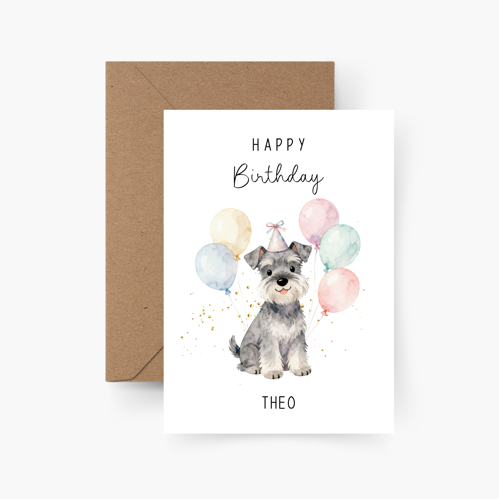 Geburtstagskarte Hund mit Ballons personalisiert mit Namen A6