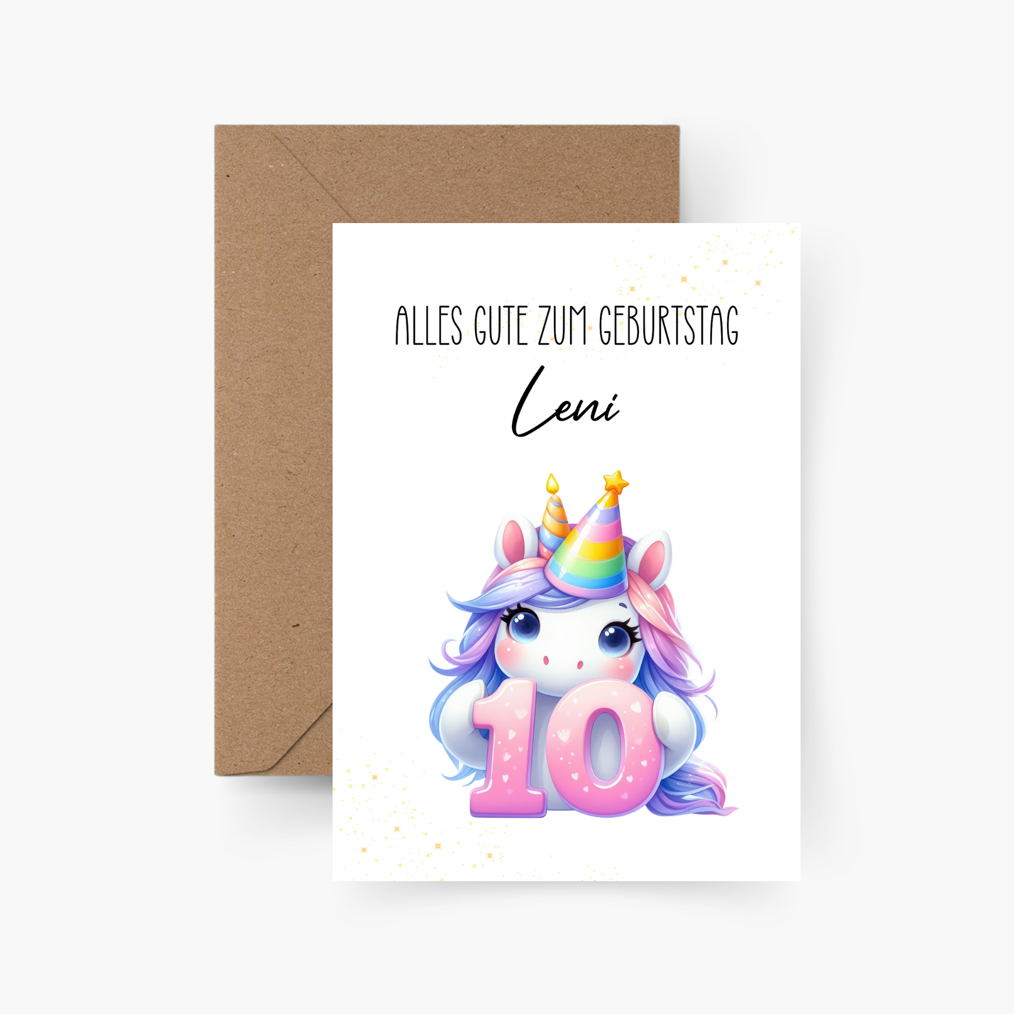 Geburtstagskarte 10. Geburtstag Einhorn personalisiert mit Namen A6