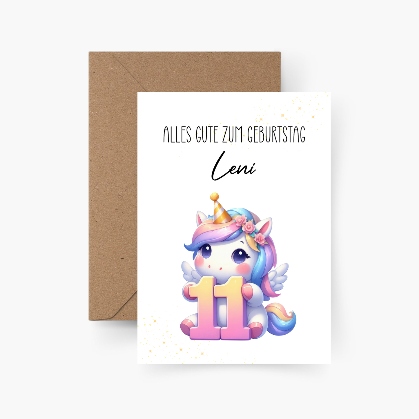 Geburtstagskarte 11. Geburtstag Einhorn personalisiert mit Namen A6
