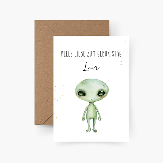 Geburtstagskarte Alien personalisiert mit Namen A6