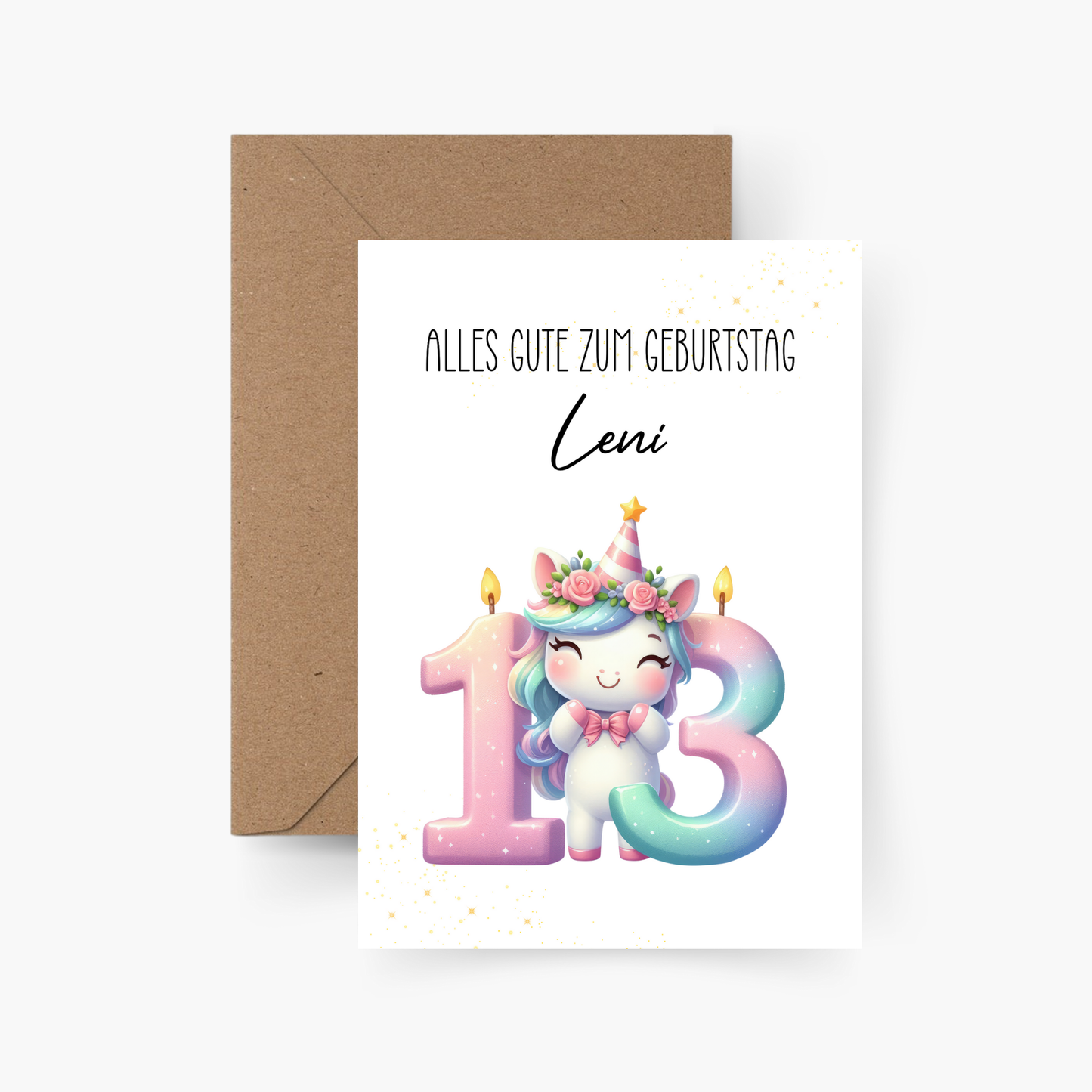 Geburtstagskarte 13. Geburtstag Einhorn personalisiert mit Namen A6