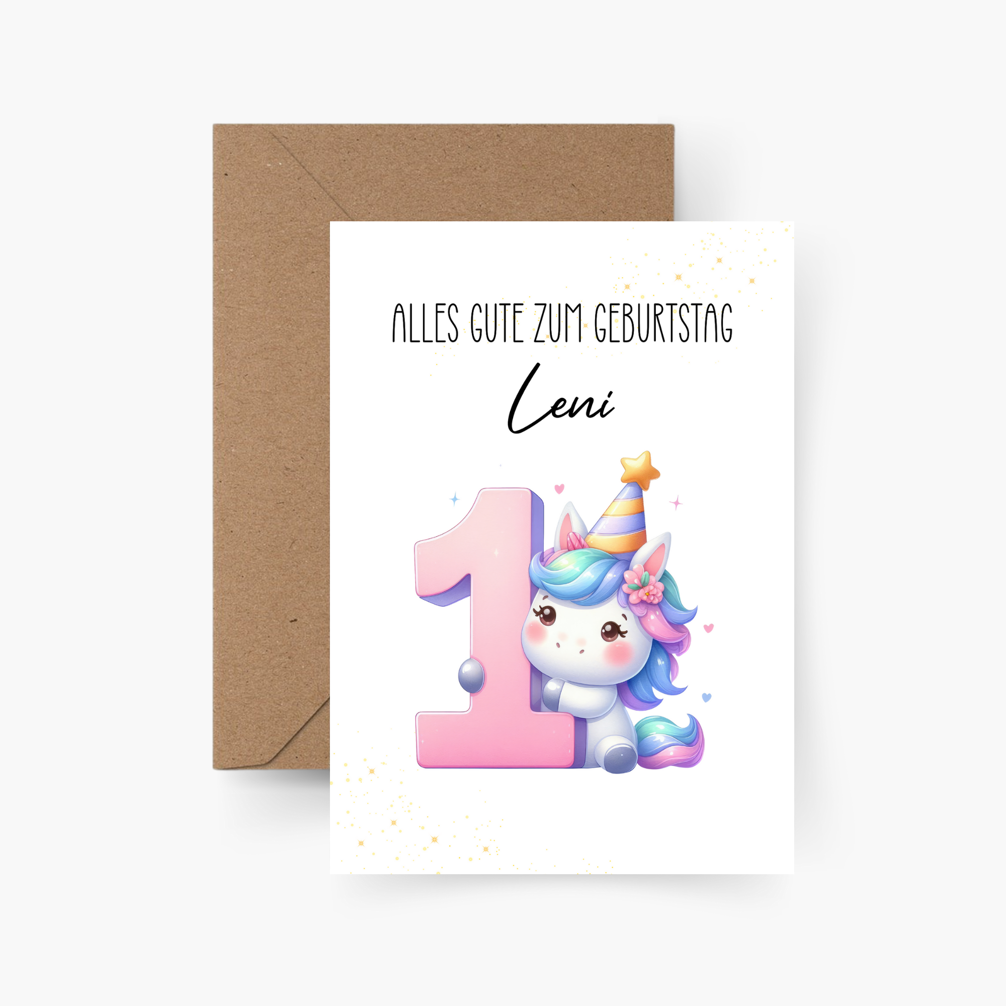 Geburtstagskarte 1. Geburtstag Einhorn personalisiert mit Namen A6