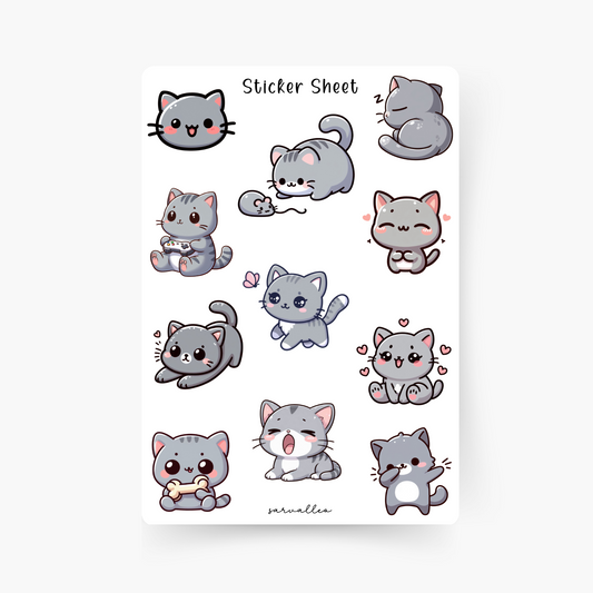 Süße graue Katze Sticker Sheet