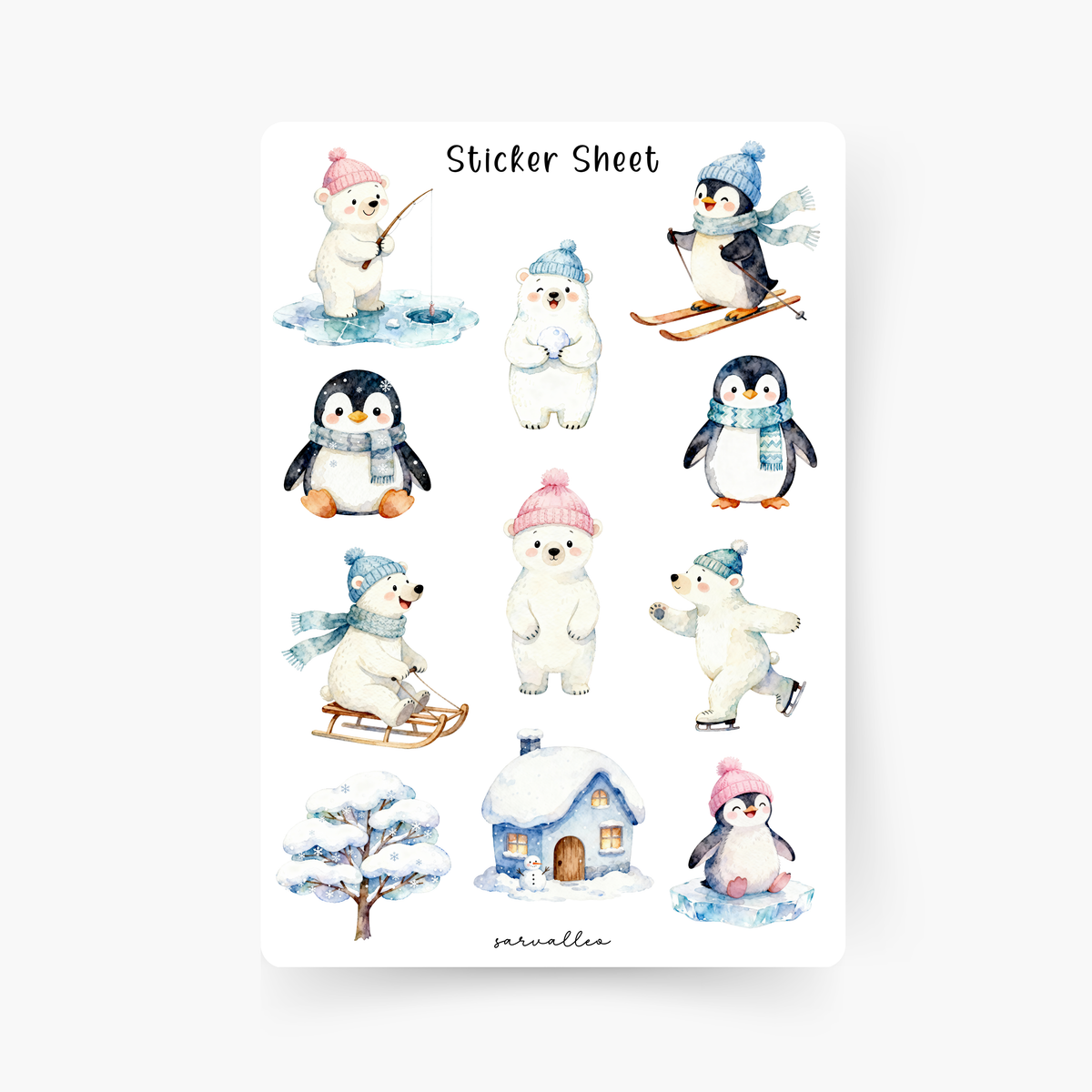 Winter Eisbär & Pinguin Sticker Sheet
