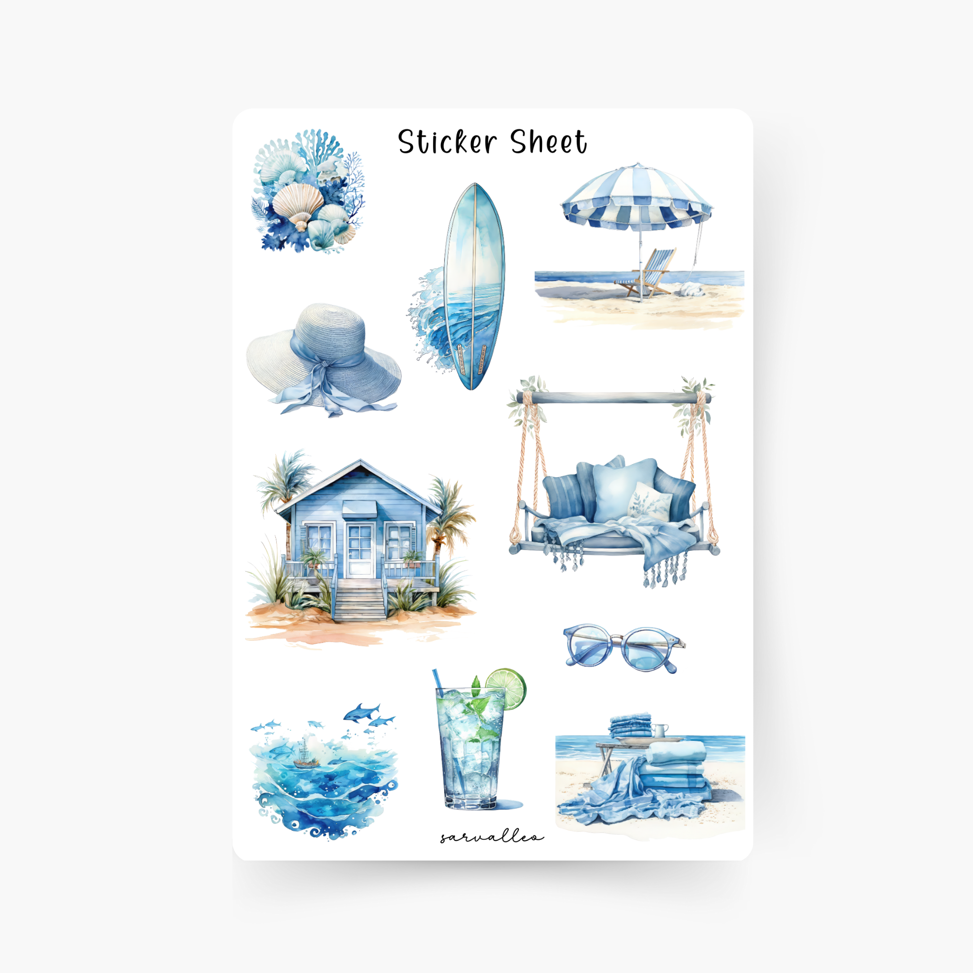 Blue Beach Sticker Sheet