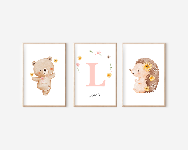 Personalisiertes Poster Set mit Tieren A4 | Kinderzimmer