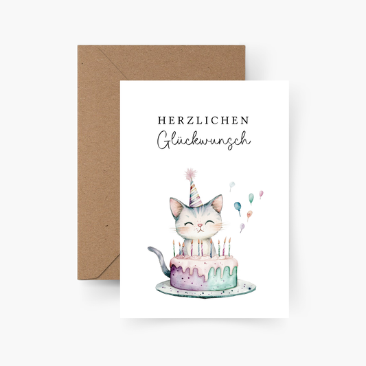 Geburtstagskarte Herzlichen Glückwunsch Katze A6