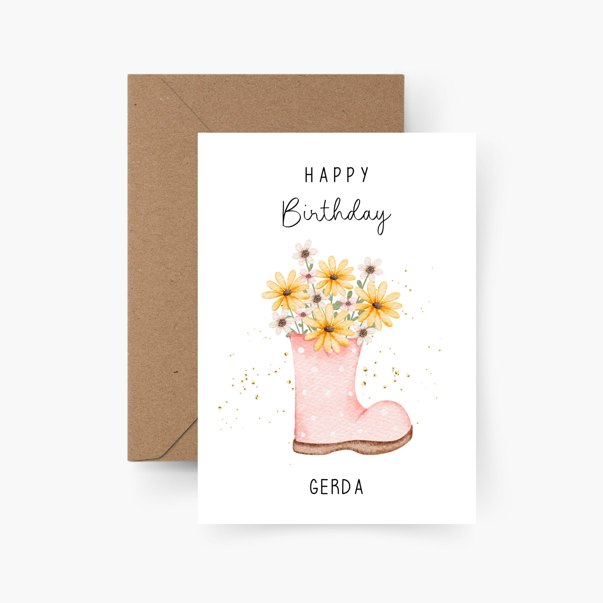 Geburtstagskarte Blumen im Stiefel personalisiert mit Namen A6