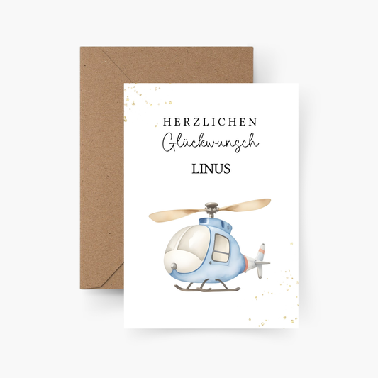 Geburtstagskarte Hubschrauber personalisiert mit Namen A6