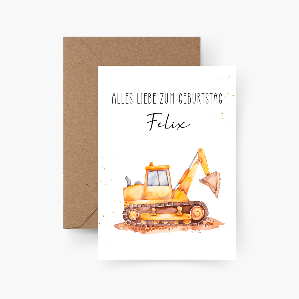 Geburtstagskarte Bagger personalisiert mit Namen A6
