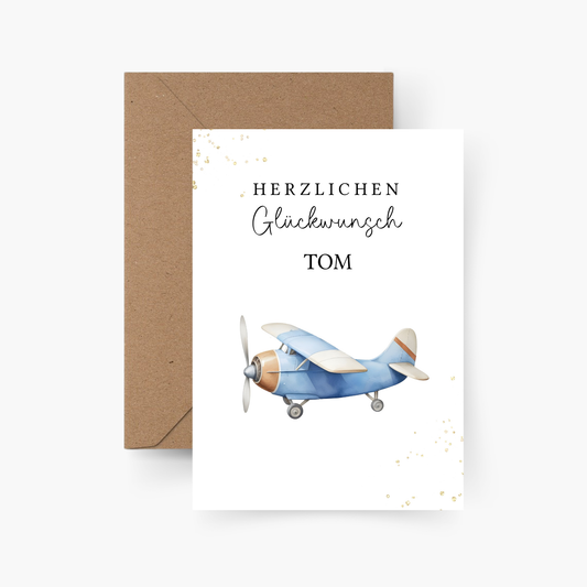 Geburtstagskarte Flugzeug personalisiert mit Namen A6
