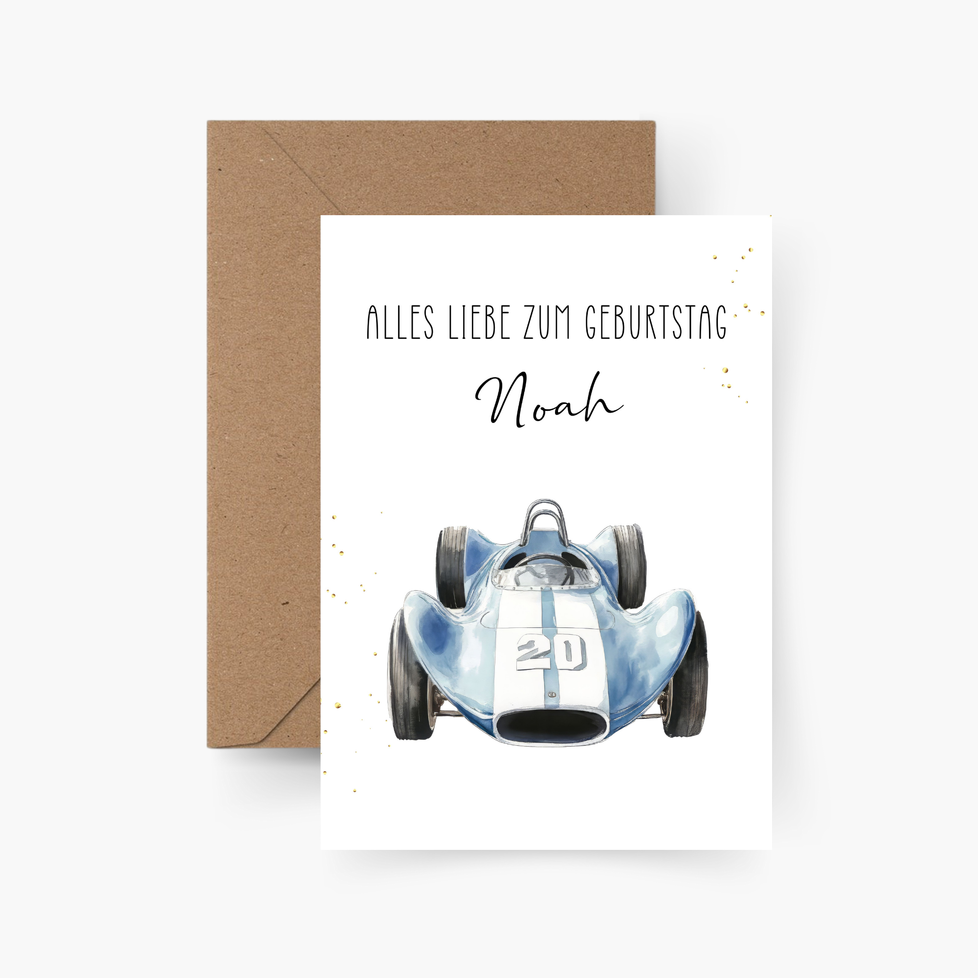 Geburtstagskarte Rennauto personalisiert mit Namen A6