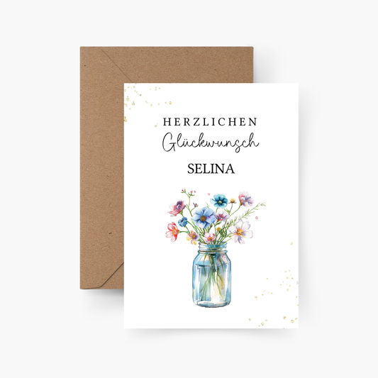 Geburtstagskarte Blumen personalisiert mit Namen A6
