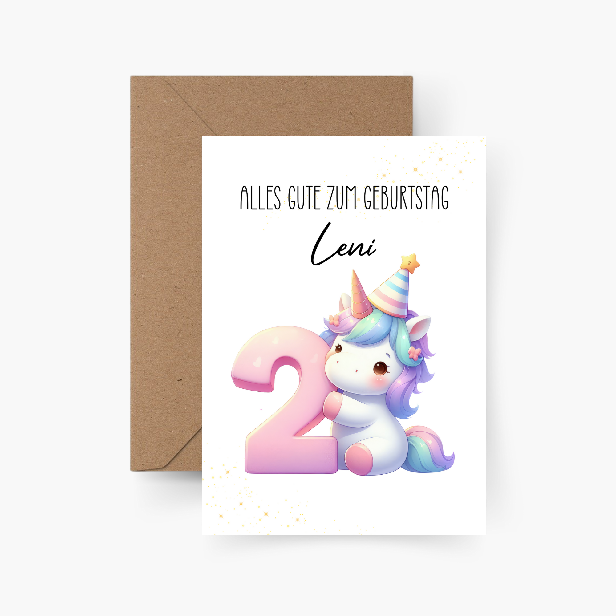 Geburtstagskarte 2. Geburtstag Einhorn personalisiert mit Namen A6