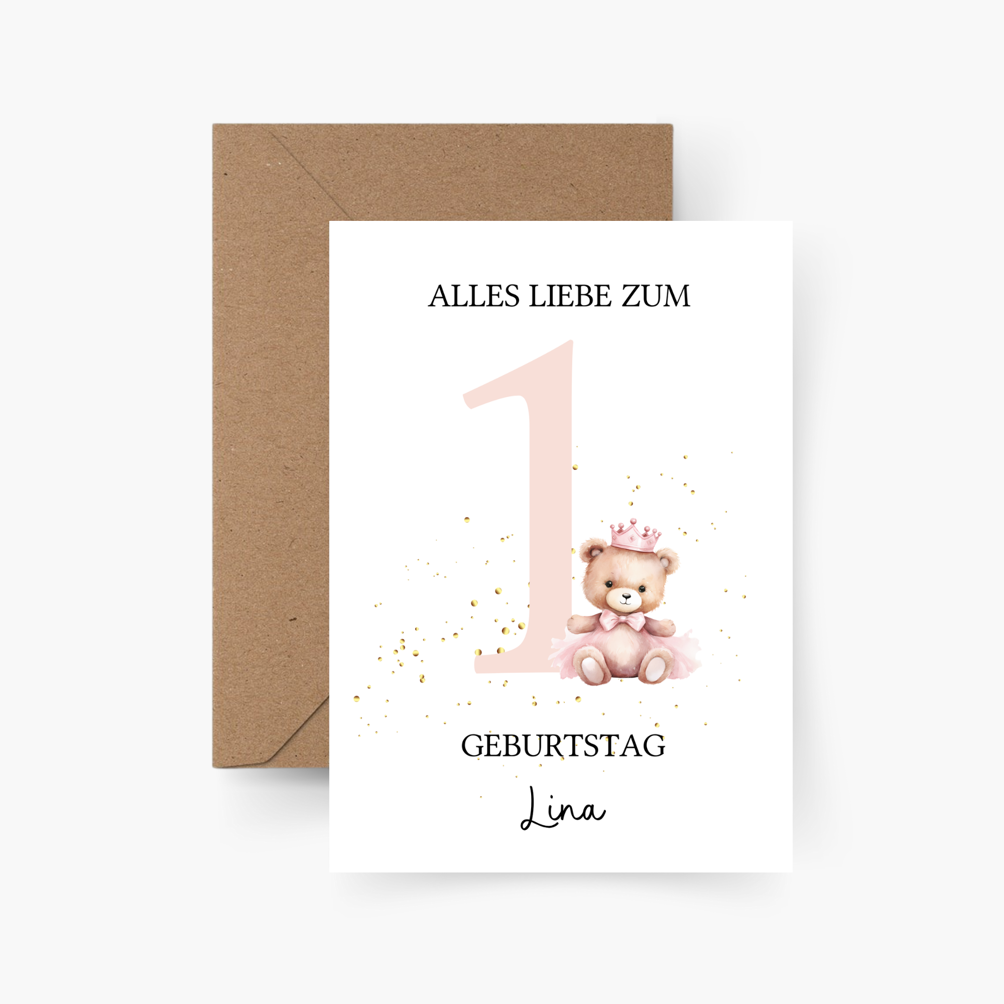Geburtstagskarte Bär mit Zahl rosa personalisiert mit Namen A6