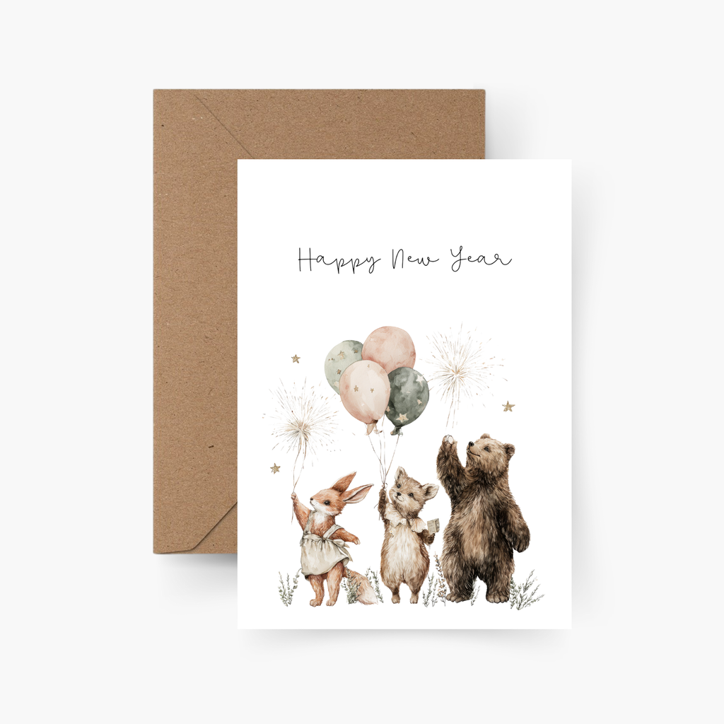 Happy New Year Tiere Karte A6