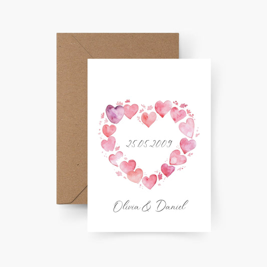 Valentinstagskarte Herz personalisiert mit Namen und Datum A6