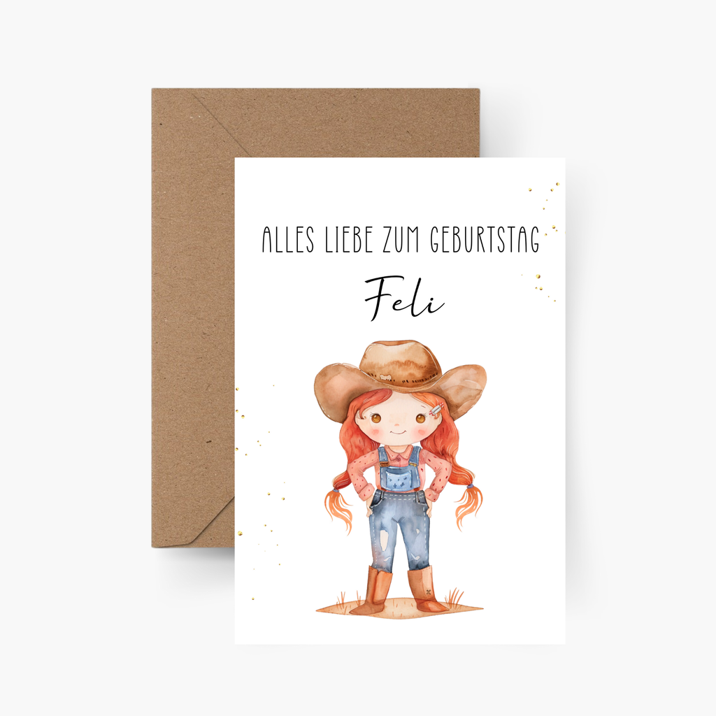 Geburtstagskarte Cowgirl personalisiert mit Namen A6