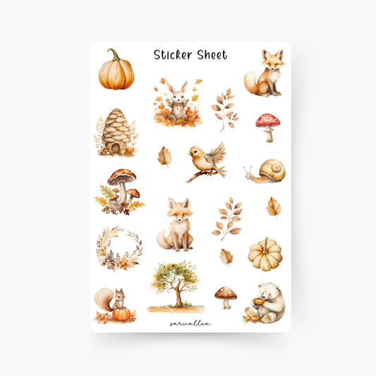 Herbst Wald Tiere Sticker Sheet