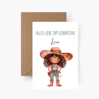 Geburtstagskarte Cowgirl personalisiert mit Namen A6