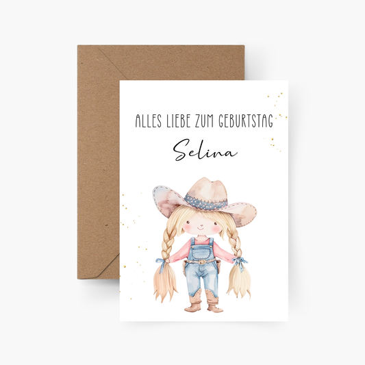 Geburtstagskarte Cowgirl personalisiert mit Namen A6