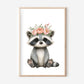 Waschbär mit Blumen Poster | Kinderzimmer