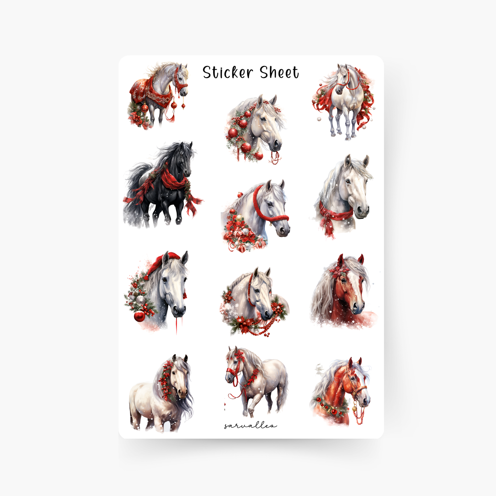 Weihnachts Pferde Sticker Sheet