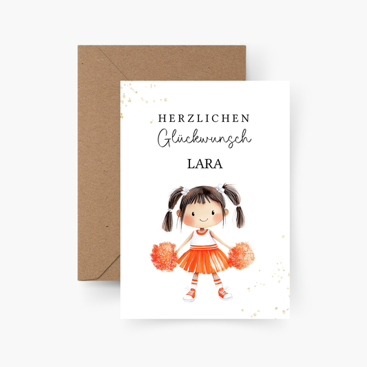Geburtstagskarte Cheerleaderin personalisiert mit Namen A6