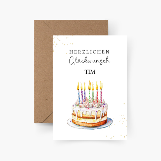 Geburtstagskarte Torte personalisiert mit Namen A6