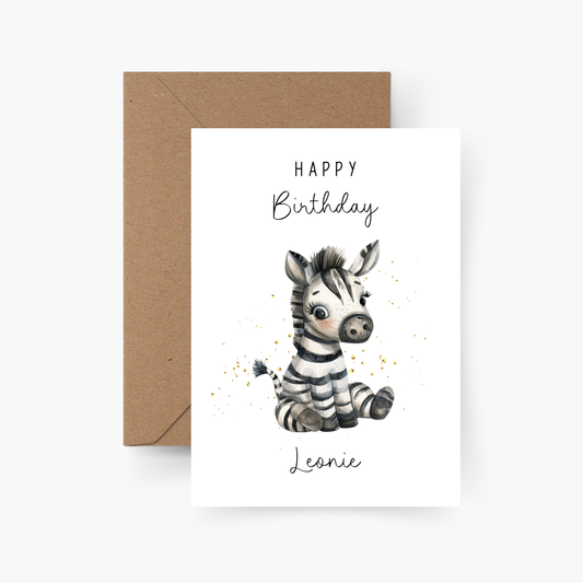 Geburtstagskarte Zebra personalisiert mit Namen A6
