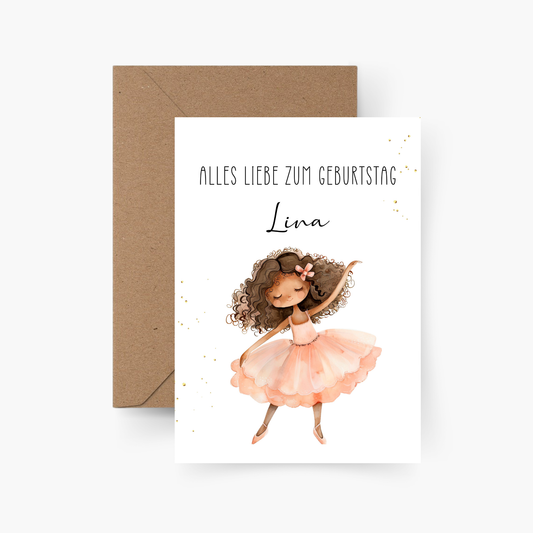 Geburtstagskarte Ballerina personalisiert mit Namen A6