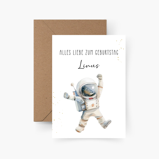 Geburtstagskarte Astronaut personalisiert mit Namen A6