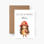 Geburtstagskarte Feuerwehrfrau personalisiert mit Namen A6