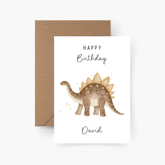 Geburtstagskarte Dino braun personalisiert mit Namen A6