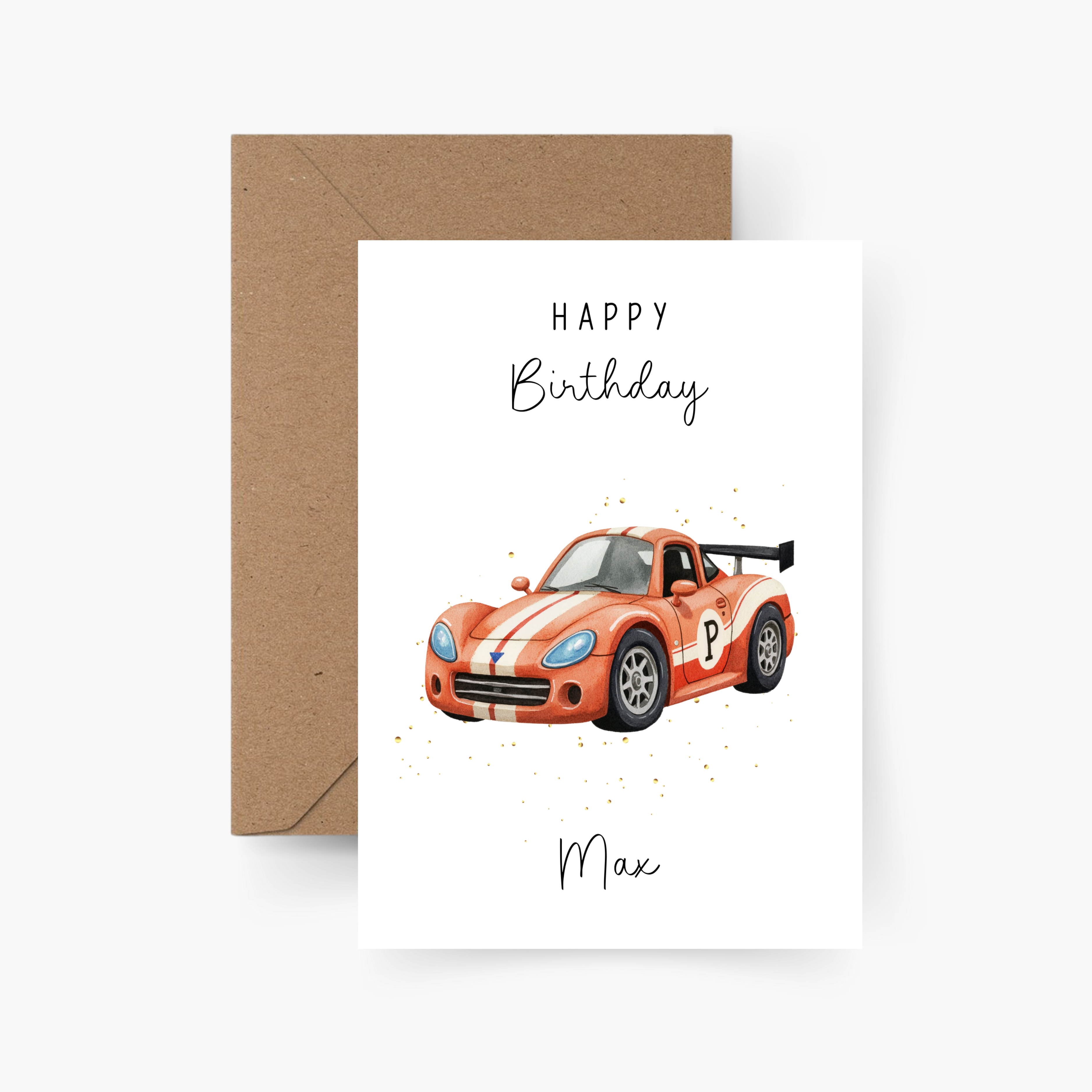 Geburtstagskarte Rennauto personalisiert mit Namen A6