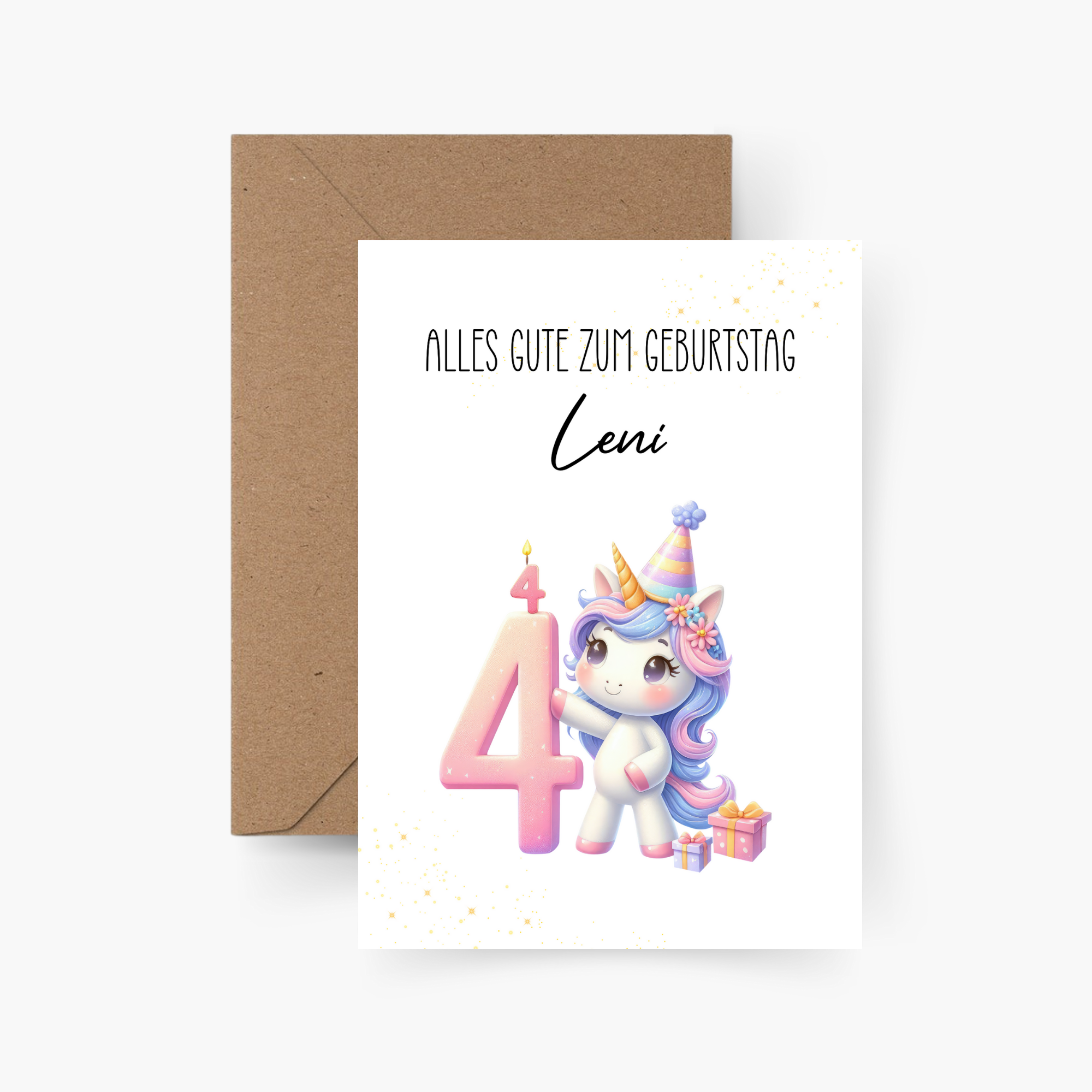 Geburtstagskarte 4. Geburtstag Einhorn personalisiert mit Namen A6